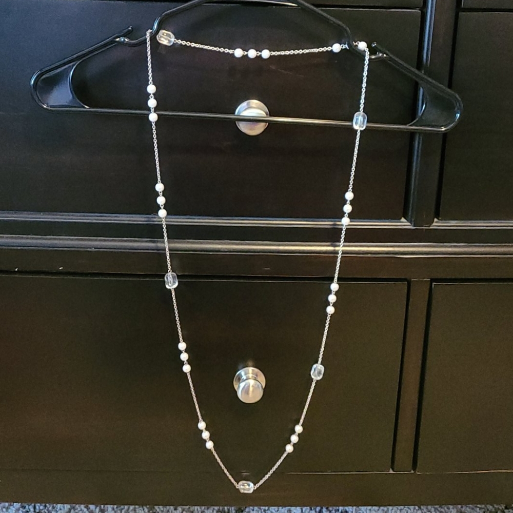 Elegant Silver and White Faux Pearl Necklace